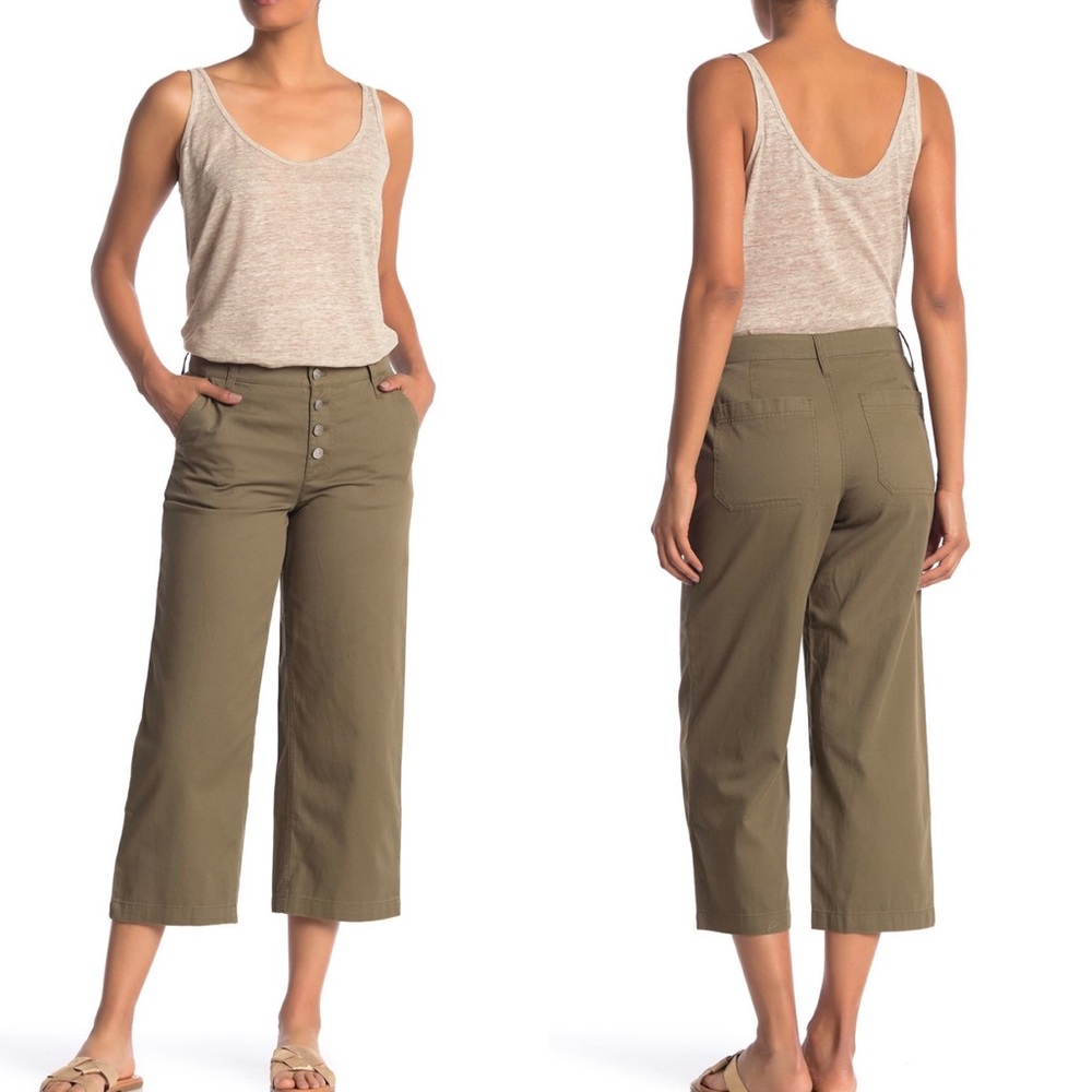 NWT J Crew Button Fly Wide Crop Twill Green Pant